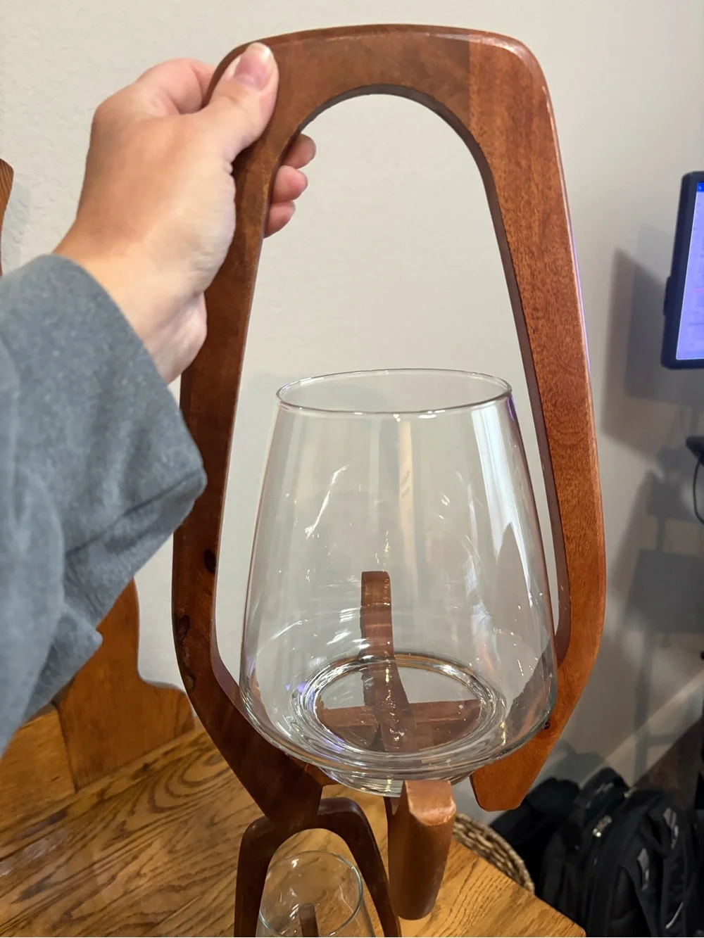 West Elm Walnut Mid central modern Lanterns - Brown and Clear